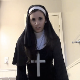 A beautiful brunette girl dressed as a nun shows off her body and ass. She finally spreads her ass cheeks and takes a large, wide shit on the floor while standing. A true religious experience! Presented in 720P HD. About 4.5 minutes.